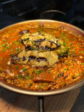 Arroz de setas y alcachofa confitada