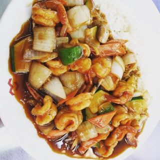 Wok de gamba con arroz 