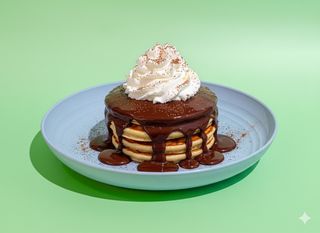 Pancake con cioccolata calda e panna montata