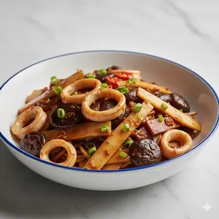 60.Calamares con bambú y setas chinas