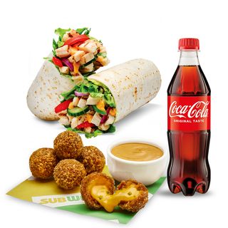 Zestaw wrap + kuleczki mozzarella-cheddar + napój