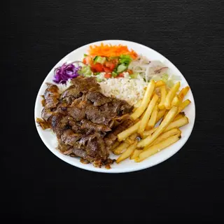 Plato Kebab con Arroz y Patatas