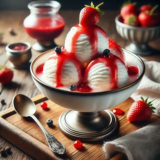 HELADO YOGURT CON COULIS DE FRESA