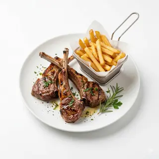 Costillas De Cordero Con Patatas Fritas