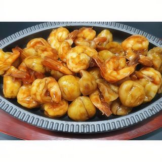 Gambas com castanhas na chapa