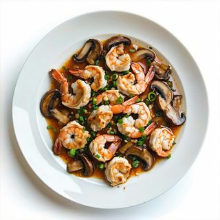 Pollo con gamberi e funghi