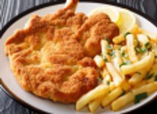 Cotoletta di pollo, patate e Coca-Cola