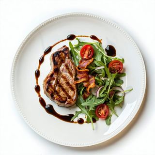 Kotlet schabowy z boczkiem i cebulą