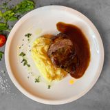 Obrajori de Porc cu Piure de Cartofi si Sosul casei de Soia cu Portocale