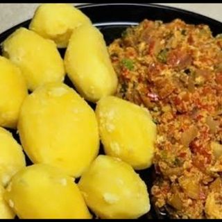 Boiled potato and egg