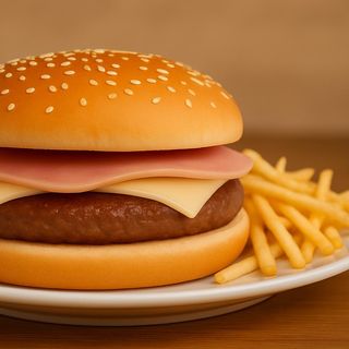 Hamburguesa mixta de pollo con patatas