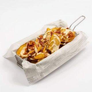 Patatine fresche con würstel  e fonduta di formaggio (senza glutine)