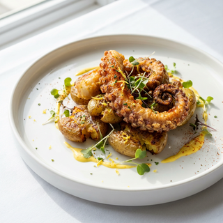 Tentacule crispy servite pe pat de cartofi crocanti 500g