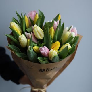 Bukiet z 25 różnokolorowych tulipanów. MIX