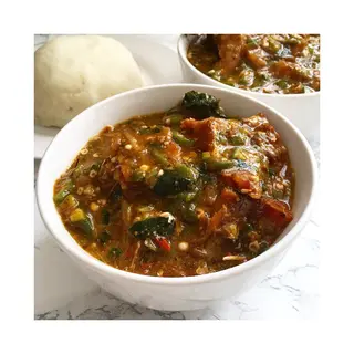 1 plate of Okro Soup Mixed with Ogbono with Swallow and Protein