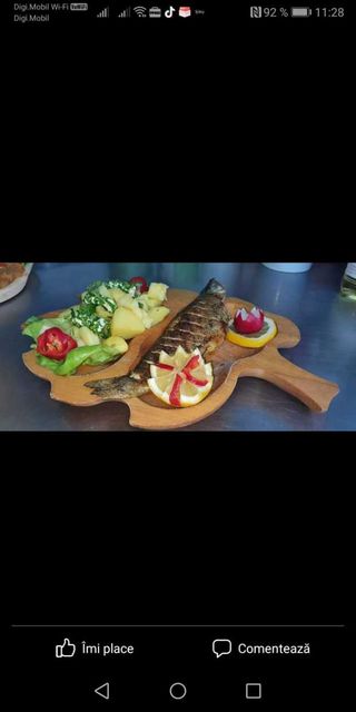 Păstrăv la grătar cu mamaliga si sos de usturoi 