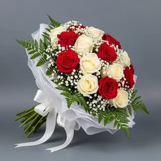 19 Roses - Bouquet Romantique Rouge Et Blanc