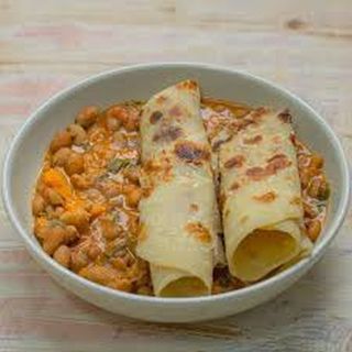 Beans with Chapati, Rice, and Sauce