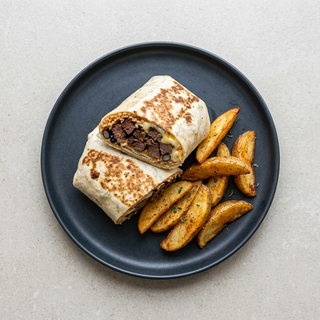 Grilled Beef and Cheese Burrito With Potato Wedges