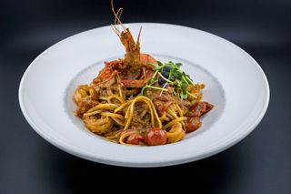 Linguine con Gamberi, lime e pesto