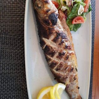 File di salmone al forno con carboni e legno di abete