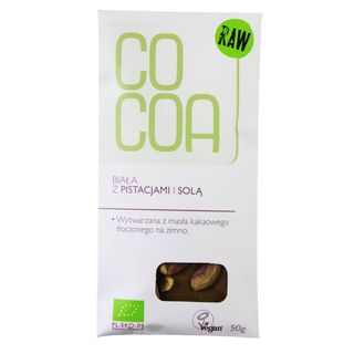 CZEKOLADA BIAŁA Z PISTACJAMI I SOLĄ BIO 50 g - COCOA