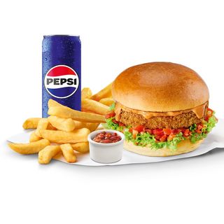Burger Deluxe cu Somon & Cartofi pai & Pepsi