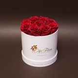 9 trandafiri criogenați roșii în cutie de lux mică albă