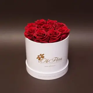 9 trandafiri criogenați roșii în cutie de lux mică albă