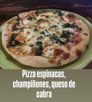 Pizza espinacas, champiñones y cabra.(individual)