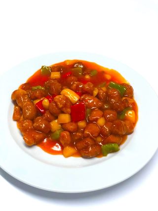 Proteina de soja casera con salsa agridulce, vegano