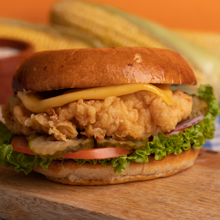 Chicken cheese and bacon burger