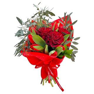 Lalele și trandafiri roșii