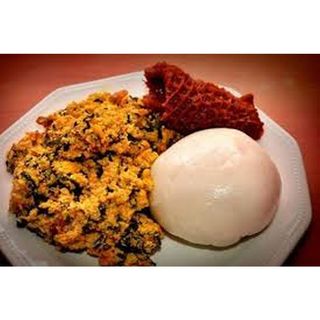 Pounded Yam, Egusi and Cat Fish