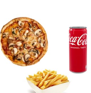 Al funghi con patatine fritte e bevanda a scelta