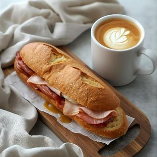 Oferta de café con bocadillo entero de jamón ibérico