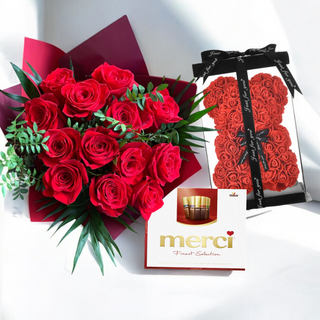 Dragoste Perfectă: 13 Trandafiri, Ursuleț și Bomboane Merci