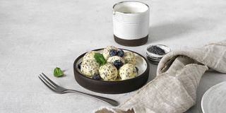 Ліниві вареники з маком та сезонними фруктами (290/20г)