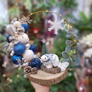 Decoración Azul Artesanal de Navidad con Luz 