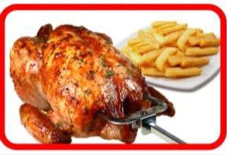 1x un pollo asado entero con papas familiares