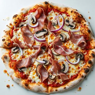 Pizza rossa prosciutto cotto e mozzarella