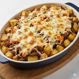Patatas Con 4 Carnes Y Queso Al Horno