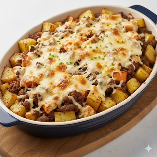 Patatas Con 4 Carnes Y Queso Al Horno