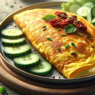 Омлет със сушени домати и сирене + гарнитура (230г - 250г)