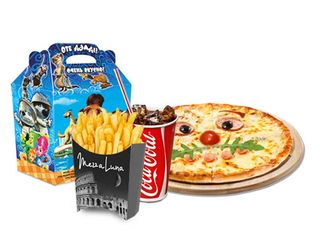 Детская пицца + фри + напиток на выбор + маленькая игрушка (370г)