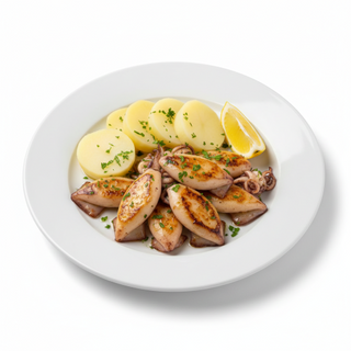 Chipirones A La Plancha Con Patata Cocida