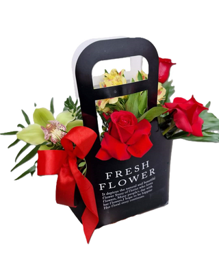 Floral simphony in geanta decorativa neagra