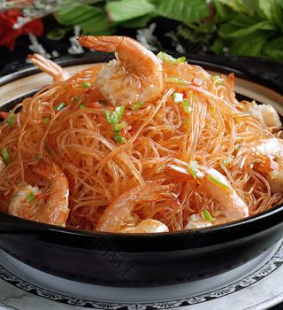 Spaghetti di soia con gamberi 虾仁粉丝 - porziopne grande