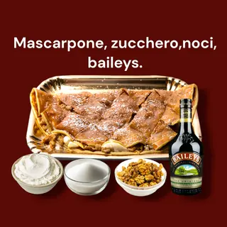 Crêpe con mascarpone, zucchero, noci e baileys