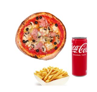 4 stagioni con patatine fritte e bevanda a scelta